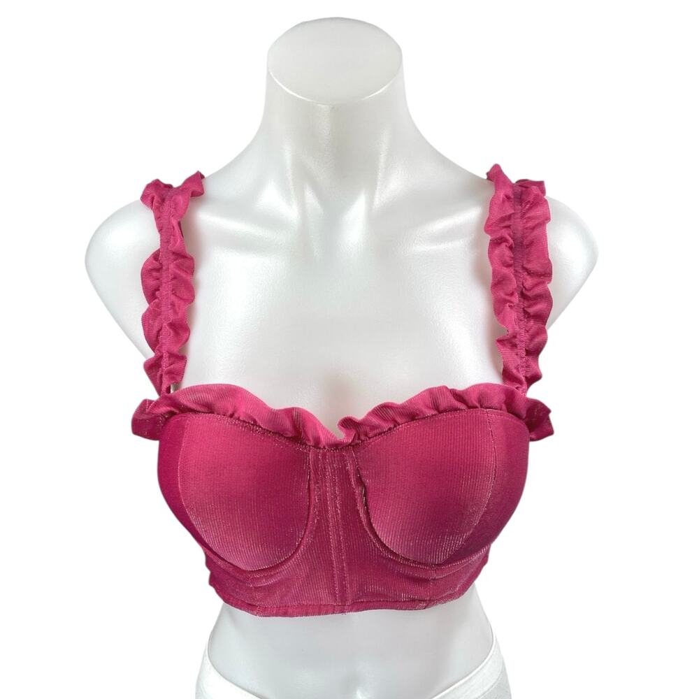 Alamour The Label Pink Velvet Velour Sleeveless Ruffle Camisole Crop Tank Top XS